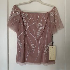 Dusty Pink Off the shoulder sequined top.